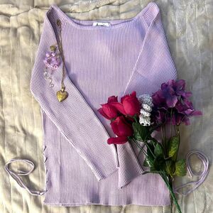 Purple Long Sleeve Top With Braided Strings On Side